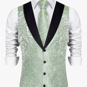 Men's Green Paisley Vest and Tie Set